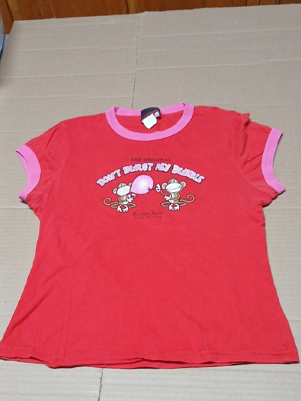 Bobby Jack Y2K Don't Burst My Bubble Red Double-Sided Ringer Graphic Tee T-Shirt